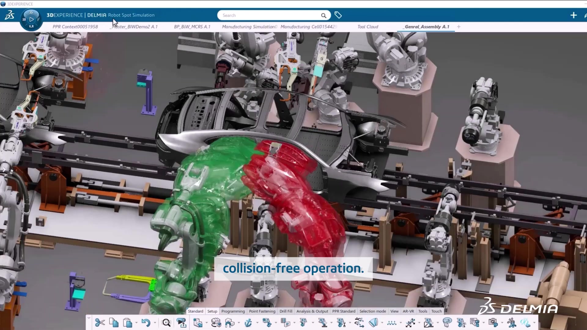 Robot collision envelope showing safe and collision zones