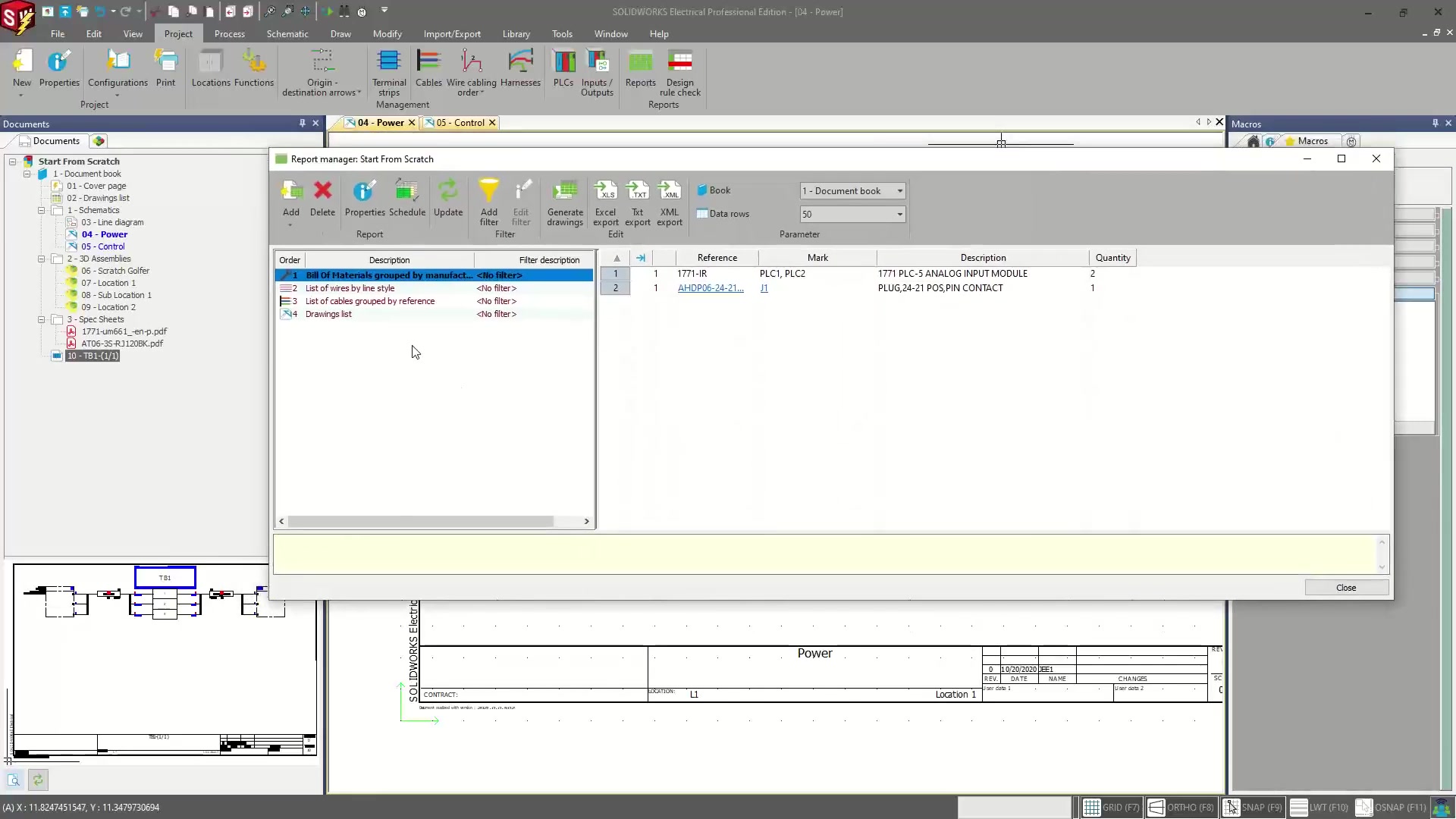 SOLIDWORKS Electrical automated BOM and wire list report output